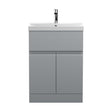 [BFRA203D] Mavesyn Contemporary 2 Door 1 Drawer Floor Standing Vanity Unit with Thin Edge Basin, Satin Grey, 600mm - Cutout