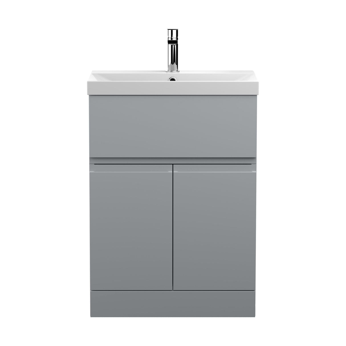 [BFRA203D] Mavesyn Contemporary 2 Door 1 Drawer Floor Standing Vanity Unit with Thin Edge Basin, Satin Grey, 600mm - Cutout