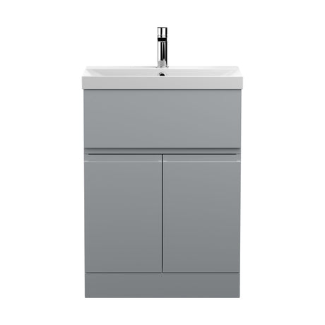 [BFRA203D] Mavesyn Contemporary 2 Door 1 Drawer Floor Standing Vanity Unit with Thin Edge Basin, Satin Grey, 600mm - Cutout