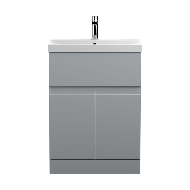 [BFRA203D] Mavesyn Contemporary 2 Door 1 Drawer Floor Standing Vanity Unit with Thin Edge Basin, Satin Grey, 600mm - Cutout