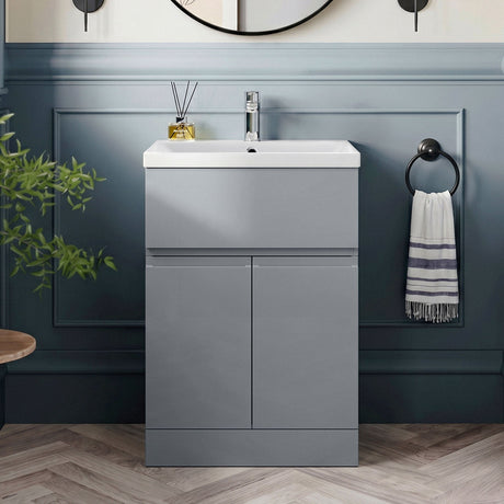 [BFRA203D] Mavesyn Contemporary 2 Door 1 Drawer Floor Standing Vanity Unit with Thin Edge Basin - Choice of Size and Colour - Silo