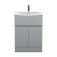 [BFRA203G] Mavesyn Contemporary 2 Door 1 Drawer Floor Standing Vanity Unit with Curved Basin, Satin Grey, 600mm - Cutout