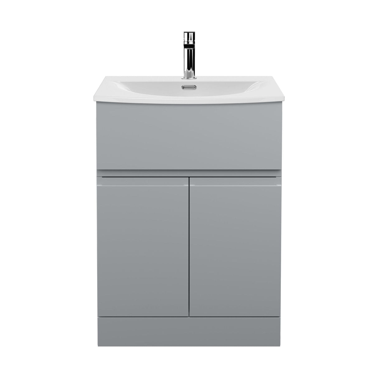 [BFRA203G] Mavesyn Contemporary 2 Door 1 Drawer Floor Standing Vanity Unit with Curved Basin, Satin Grey, 600mm - Cutout