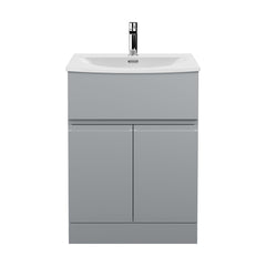 [BFRA203G] Mavesyn Contemporary 2 Door 1 Drawer Floor Standing Vanity Unit with Curved Basin, Satin Grey, 600mm - Cutout