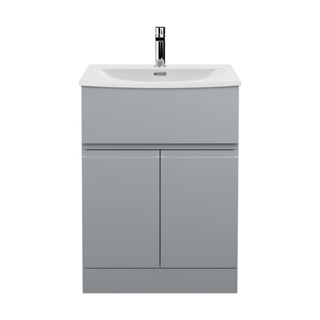 [BFRA203G] Mavesyn Contemporary 2 Door 1 Drawer Floor Standing Vanity Unit with Curved Basin, Satin Grey, 600mm - Cutout