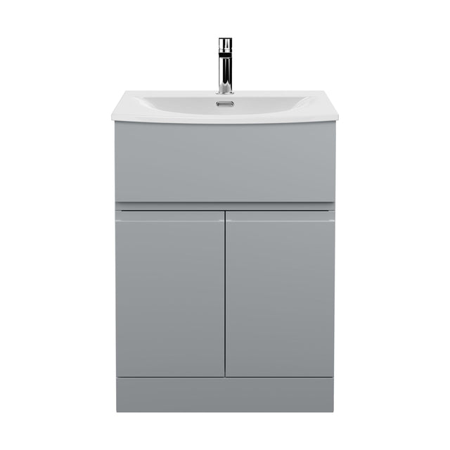 [BFRA203G] Mavesyn Contemporary 2 Door 1 Drawer Floor Standing Vanity Unit with Curved Basin, Satin Grey, 600mm - Cutout