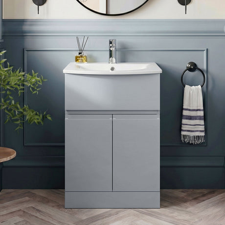 [BFRA203G] Mavesyn Contemporary 2 Door 1 Drawer Floor Standing Vanity Unit with Curved Basin - Choice of Size and Colour - Silo