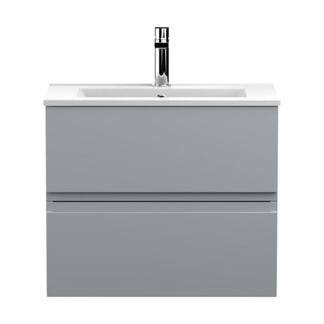 [BFRA204B] Mavesyn Contemporary 2 Drawer Wall Hung Vanity Unit with Minimalist Basin, Satin Grey, 600mm - Cutout