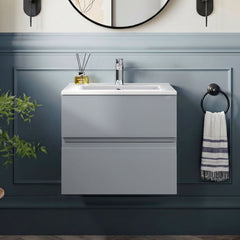 [BFRA204B] Mavesyn Contemporary 2 Drawer Wall Hung Vanity Unit with Minimalist Basin - Choice of Size and Colour - Silo