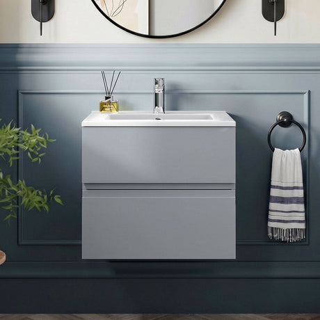 [BFRA204B] Mavesyn Contemporary 2 Drawer Wall Hung Vanity Unit with Minimalist Basin - Choice of Size and Colour - Silo