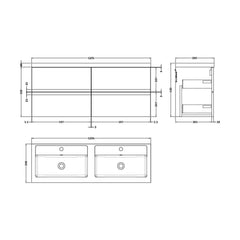 [BFRA204C] Mavesyn Contemporary 4 Drawer Wall Hung Vanity Unit with Basin, Satin Grey, 1200mm - Technical Drawing