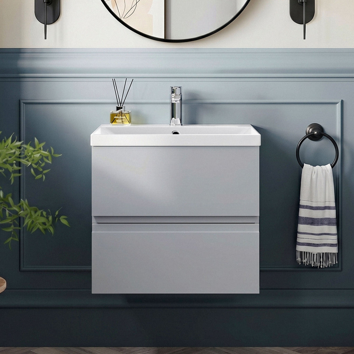 [BFRA204D] Mavesyn Contemporary 2 Drawer Wall Hung Vanity Unit with Thin Edge Basin - Choice of Size and Colour - Silo