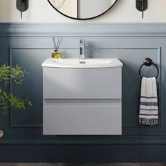 [BFRA204G] Mavesyn Contemporary 2 Drawer Wall Hung Vanity Unit with Curved Basin - Choice of Size and Colour - Silo