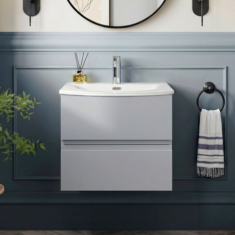 [BFRA204G] Mavesyn Contemporary 2 Drawer Wall Hung Vanity Unit with Curved Basin - Choice of Size and Colour - Silo
