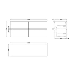 [BFRA204LBG2] Mavesyn Contemporary 4 Drawer Wall Hung Vanity Unit with Laminate Worktop, Satin Grey, 1200mm - Technical Drawing