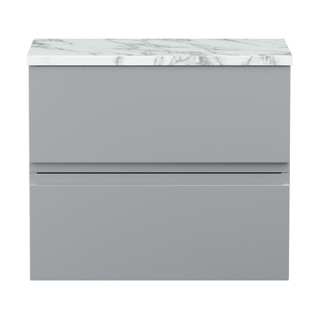 [BFRA204LCM] Mavesyn Contemporary 2 Drawer Wall Hung Vanity Unit with Laminate Worktop, Satin Grey, 600mm - Cutout