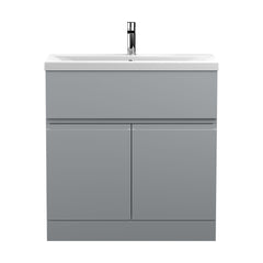 [BFRA205A] Mavesyn Contemporary 2 Door 1 Drawer Floor Standing Vanity Unit with Mid-Edge Basin, Satin Grey, 800mm - Cutout