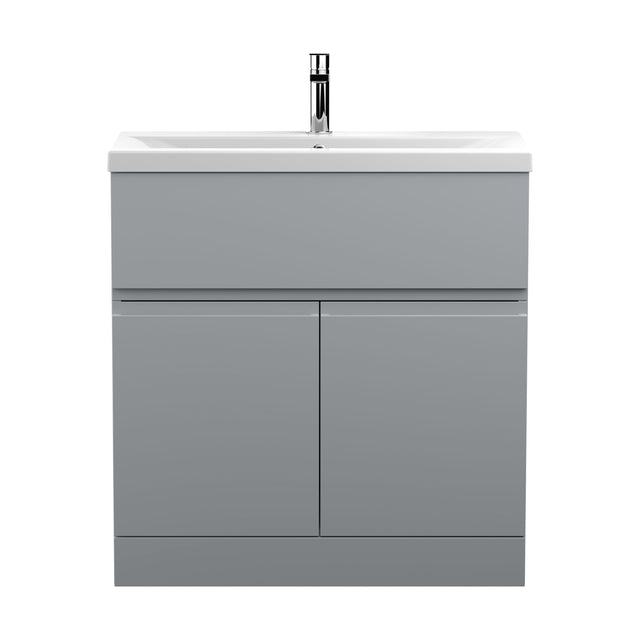[BFRA205A] Mavesyn Contemporary 2 Door 1 Drawer Floor Standing Vanity Unit with Mid-Edge Basin, Satin Grey, 800mm - Cutout