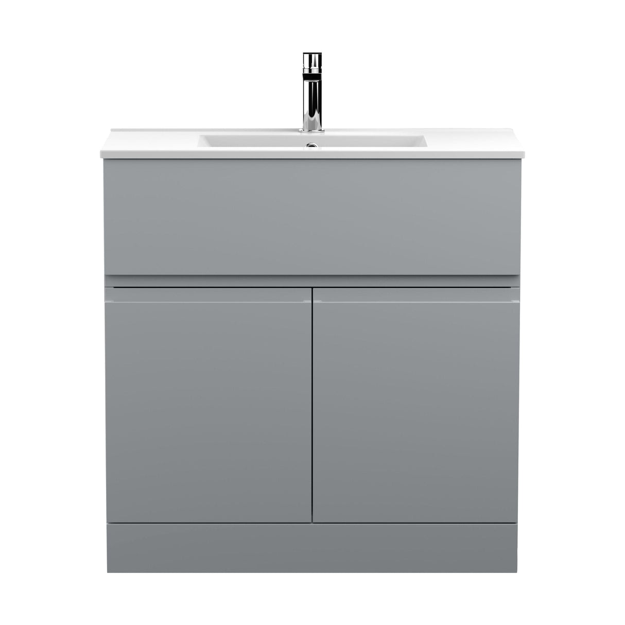 [BFRA205B] Mavesyn Contemporary 2 Door 1 Drawer Floor Standing Vanity Unit with Minimalist Basin, Satin Grey, 800mm - Cutout