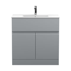 [BFRA205B] Mavesyn Contemporary 2 Door 1 Drawer Floor Standing Vanity Unit with Minimalist Basin, Satin Grey, 800mm - Cutout
