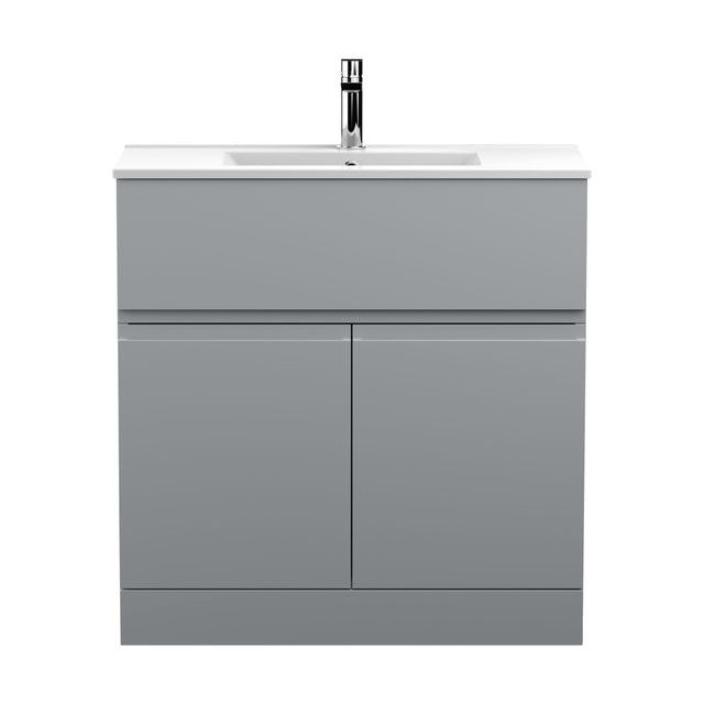 [BFRA205B] Mavesyn Contemporary 2 Door 1 Drawer Floor Standing Vanity Unit with Minimalist Basin, Satin Grey, 800mm - Cutout