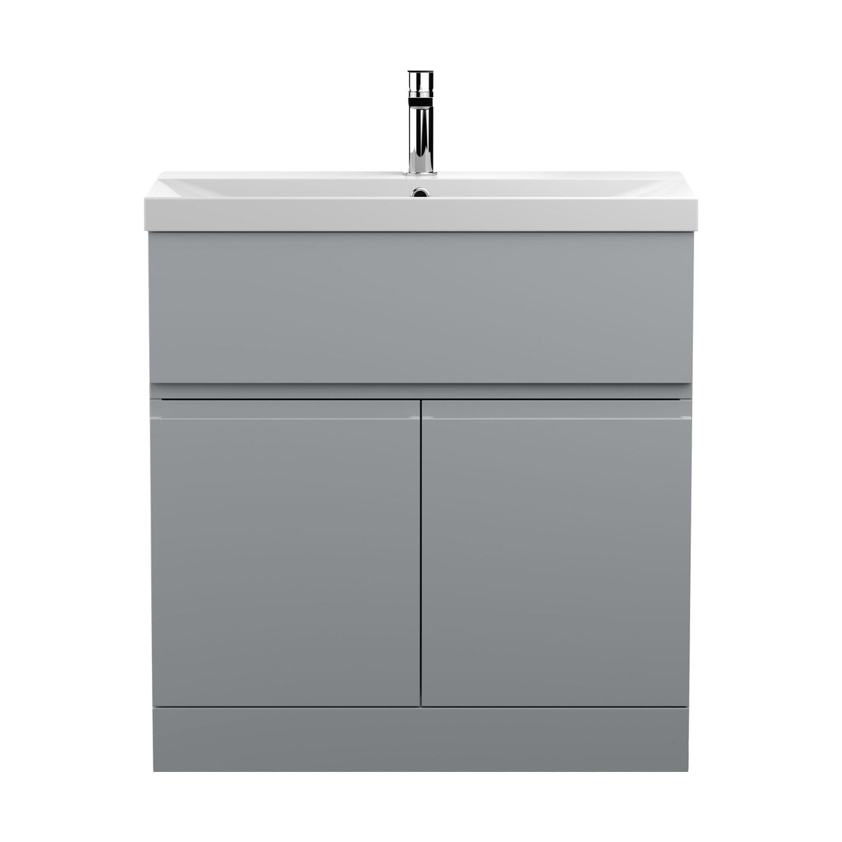 [BFRA205D] Mavesyn Contemporary 2 Door 1 Drawer Floor Standing Vanity Unit with Thin Edge Basin, Satin Grey, 800mm - Cutout