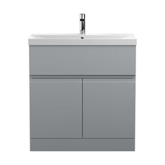 [BFRA205D] Mavesyn Contemporary 2 Door 1 Drawer Floor Standing Vanity Unit with Thin Edge Basin, Satin Grey, 800mm - Cutout