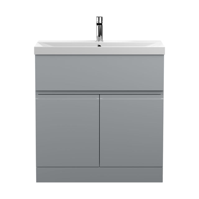 [BFRA205D] Mavesyn Contemporary 2 Door 1 Drawer Floor Standing Vanity Unit with Thin Edge Basin, Satin Grey, 800mm - Cutout