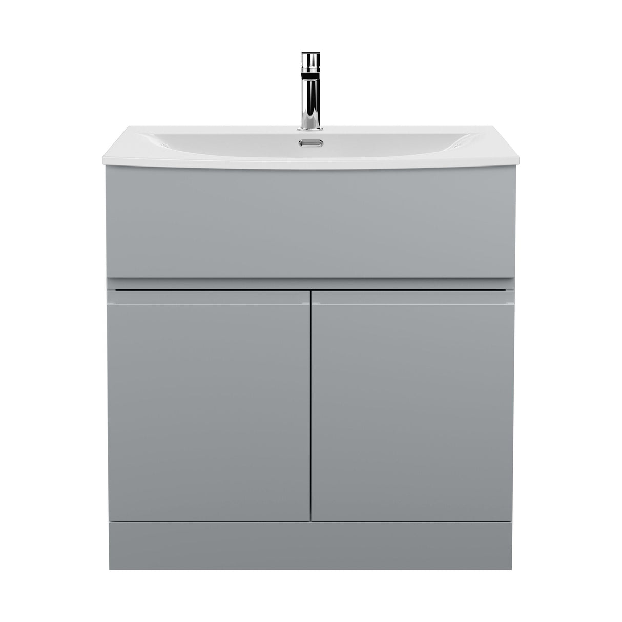 [BFRA205G] Mavesyn Contemporary 2 Door 1 Drawer Floor Standing Vanity Unit with Curved Basin, Satin Grey, 800mm - Cutout