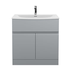 [BFRA205G] Mavesyn Contemporary 2 Door 1 Drawer Floor Standing Vanity Unit with Curved Basin, Satin Grey, 800mm - Cutout