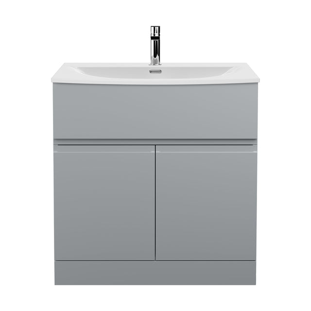 [BFRA205G] Mavesyn Contemporary 2 Door 1 Drawer Floor Standing Vanity Unit with Curved Basin, Satin Grey, 800mm - Cutout