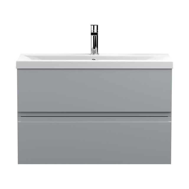 [BFRA206A] Mavesyn Contemporary 2 Drawer Wall Hung Vanity Unit with Mid-Edge Basin, Satin Grey, 800mm - Cutout