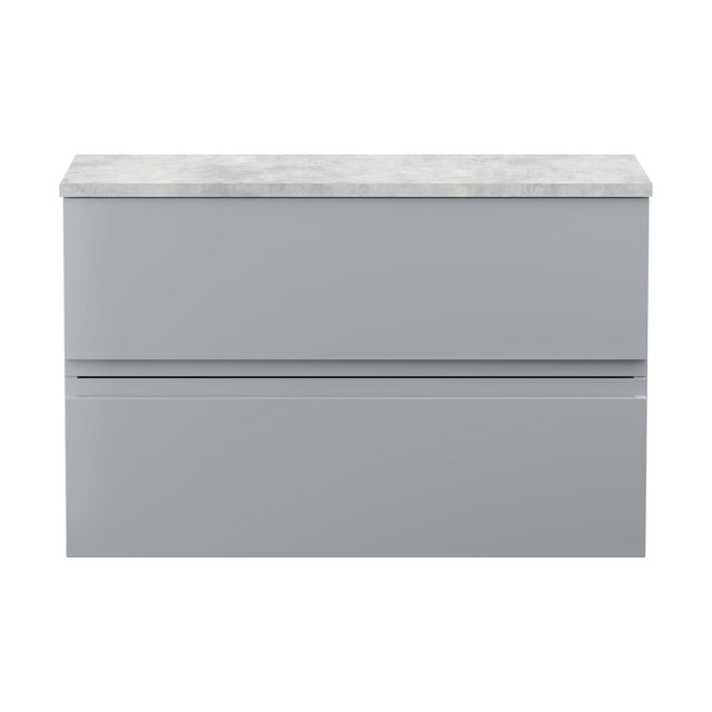 [BFRA206LBG] Mavesyn Contemporary 2 Drawer Wall Hung Vanity Unit with Laminate Worktop, Satin Grey, 805mm - Cutout