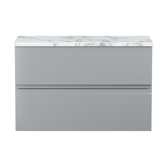 [BFRA206LCM] Mavesyn Contemporary 2 Drawer Wall Hung Vanity Unit with Laminate Worktop, Satin Grey, 800mm - Cutout