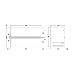 [BFRA206W] Mavesyn Contemporary 2 Drawer Wall Hung Vanity Unit with Worktop, Satin Grey, 800mm - Technical Drawing