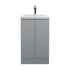 [BFRA207A] Mavesyn Contemporary 2 Door Floor Standing Vanity Unit with Mid-Edge Basin, Satin Grey, 500mm - Cutout