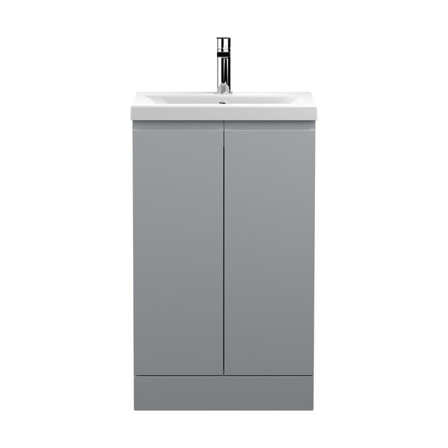 [BFRA207A] Mavesyn Contemporary 2 Door Floor Standing Vanity Unit with Mid-Edge Basin, Satin Grey, 500mm - Cutout