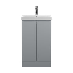 [BFRA207D] Mavesyn Contemporary 2 Door Floor Standing Vanity Unit with Thin Edge Basin, Satin Grey, 500mm - Cutout