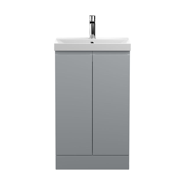 [BFRA207D] Mavesyn Contemporary 2 Door Floor Standing Vanity Unit with Thin Edge Basin, Satin Grey, 500mm - Cutout