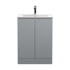 [BFRA208B] Mavesyn Contemporary 2 Door Floor Standing Vanity Unit with Minimalist Basin, Satin Grey, 600mm - Cutout
