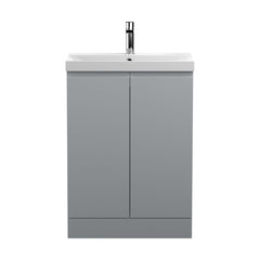 [BFRA208D] Mavesyn Contemporary 2 Door Floor Standing Vanity Unit with Thin Edge Basin, Satin Grey, 600mm - Cutout