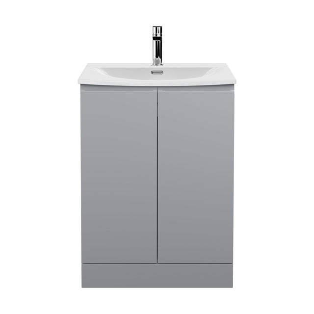 [BFRA208G] Mavesyn Contemporary 2 Door Floor Standing Vanity Unit with Curved Basin, Satin Grey, 600mm - Cutout
