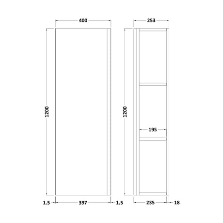 [BFRA262] Tall Wall Hung Unit - Technical Drawing