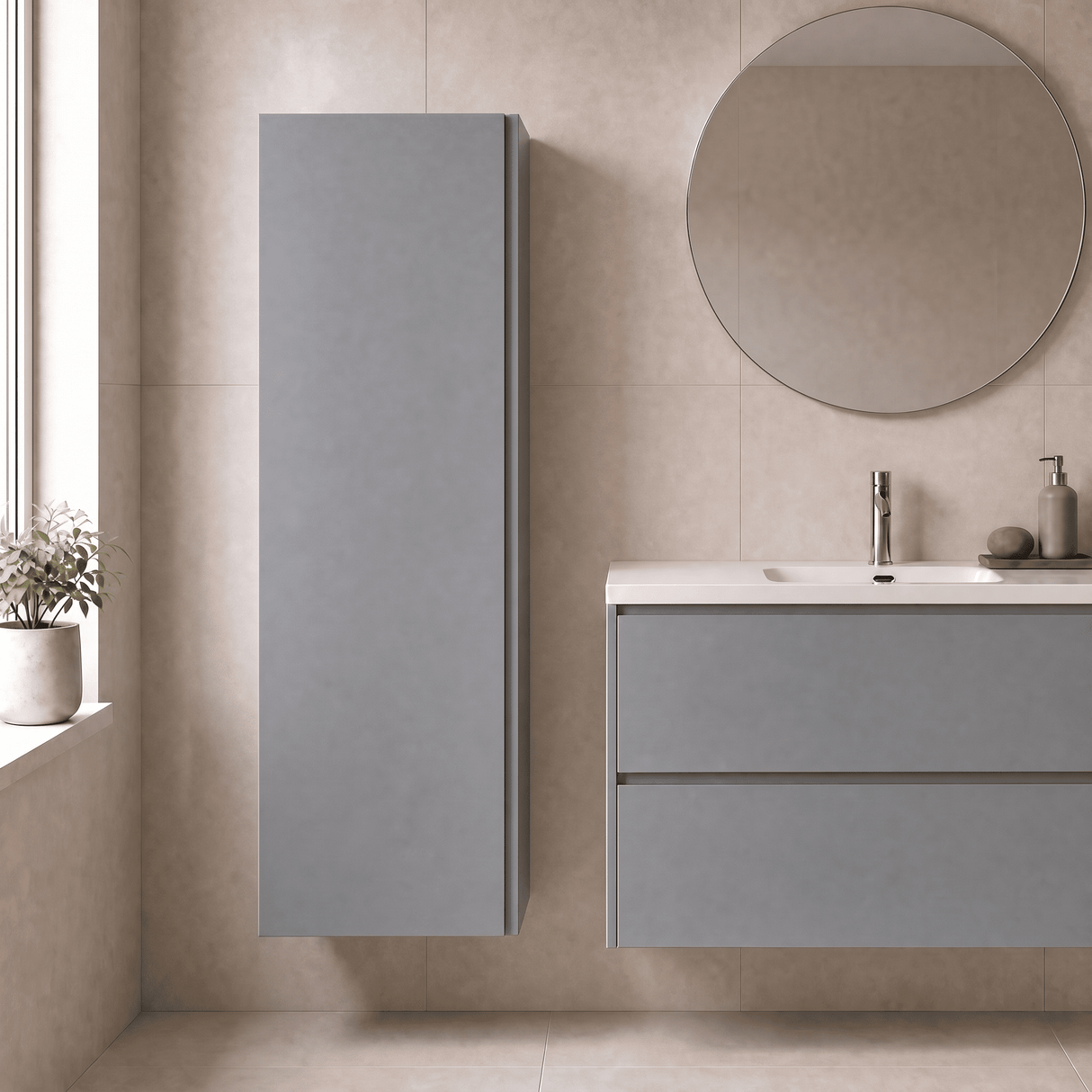 [BFRA262] Mavesyn Contemporary 1 Soft Close Door Wall Hung Tall Storage Unit, 400mm, Choice of Colour