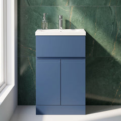 [BFRA301A] Rapture Floor Standing Vanity Basin Unit with Mid-Edge Ceramic Basin (Tap Not Included), 500mm - Satin Blue - Balterley - Silo