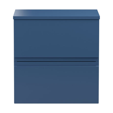 [BFRA302W] Mavesyn Contemporary 2 Drawer Wall Hung Vanity Unit with Worktop, Dark Blue, 500mm - Cutout