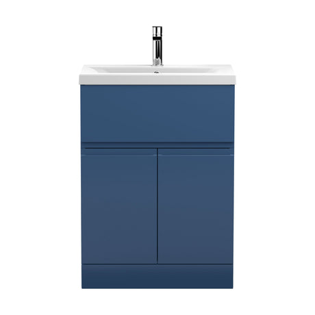 [BFRA303A] Mavesyn Contemporary 2 Door 1 Drawer Floor Standing Vanity Unit with Mid-Edge Basin, Dark Blue, 600mm - Cutout