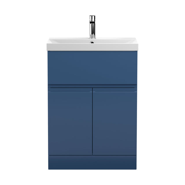 [BFRA303D] Mavesyn Contemporary 2 Door 1 Drawer Floor Standing Vanity Unit with Thin Edge Basin, Dark Blue, 600mm - Cutout
