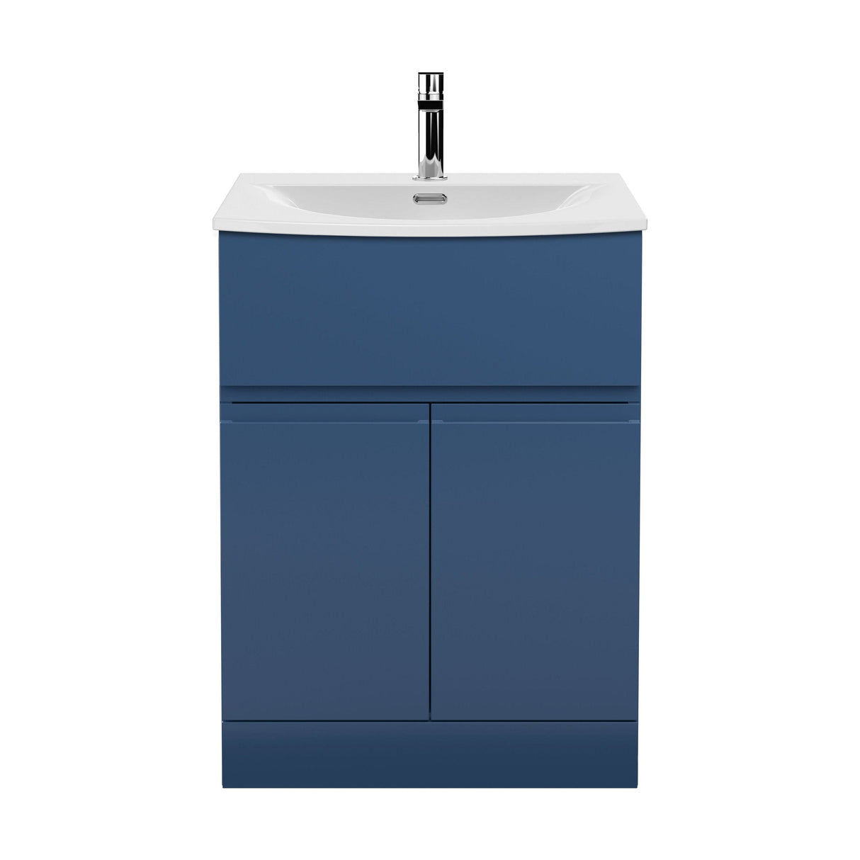 [BFRA303G] Mavesyn Contemporary 2 Door 1 Drawer Floor Standing Vanity Unit with Curved Basin, Dark Blue, 600mm - Cutout
