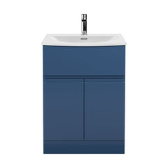[BFRA303G] Mavesyn Contemporary 2 Door 1 Drawer Floor Standing Vanity Unit with Curved Basin, Dark Blue, 600mm - Cutout
